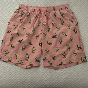 pink and avacado board shorts
